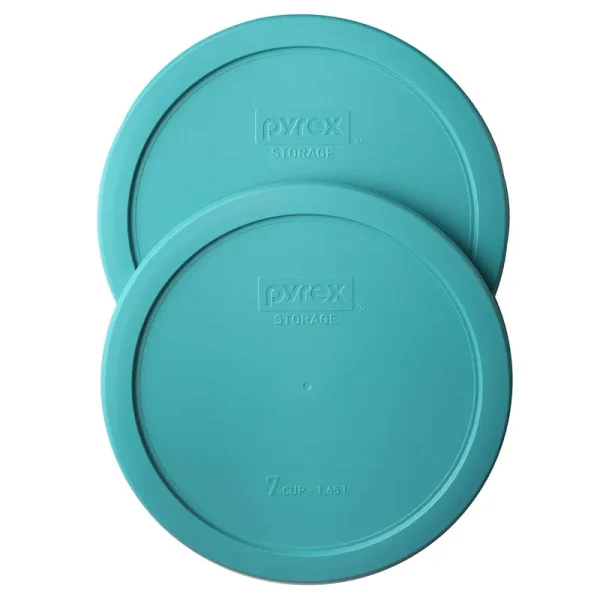 Pyrex Bundle - 2 Items 7402-PC 7-Cup Turquoise Plastic Storage Lids