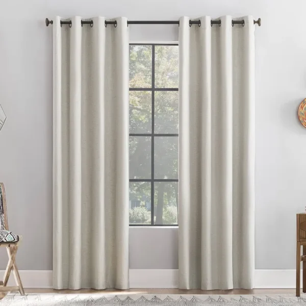 Archaeo Textured Linen Blend Total Blackout Grommet Top Curtain, Single Panel - White - 50" x 96"