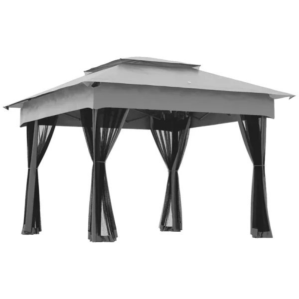 Outsunny 11' x 11' Pop Up Canopy, Outdoor Patio Gazebo Shelter with Removable Zipper Netting - Grey