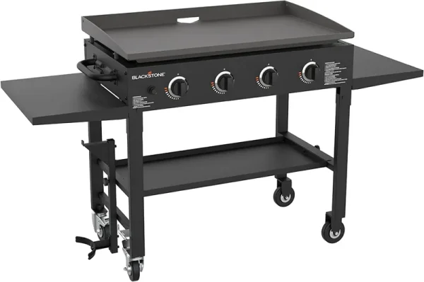 Inch Gas Griddle Cooking Station 4 Burner Flat Top Gas Grill Propane Fuelled Restaurant Grade Professional 36¡± Outdoor Griddle Station with Side Shelf (1554)
