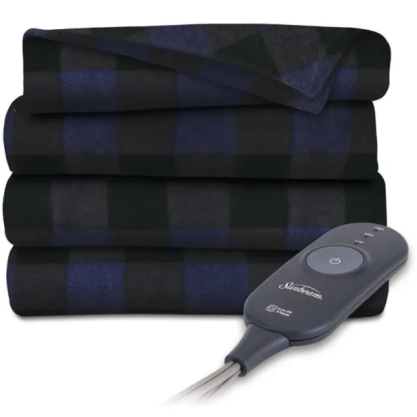 Sunbeam Electric Heated Fleece Throw Blanket, 50 x 60 Inch, Navy