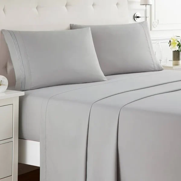 Nestl Double Brushed Microfiber Bed Sheet Set - Split King - Light Grey