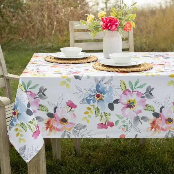 Benson Mills Spillproof Floral Spring/Summer Heavyweight Fabric Indoor Outdoor Tablecloth, Outdoor Table Cloth for Square Tables, Picnic/Patio Table