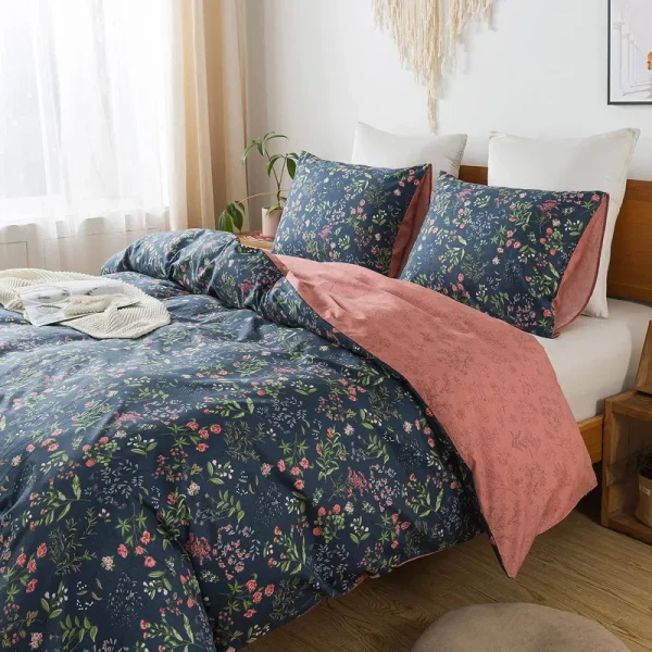 HoneiLife Queen Duvet Cover Set - 100% Cotton Floral Duvet Cover Sets