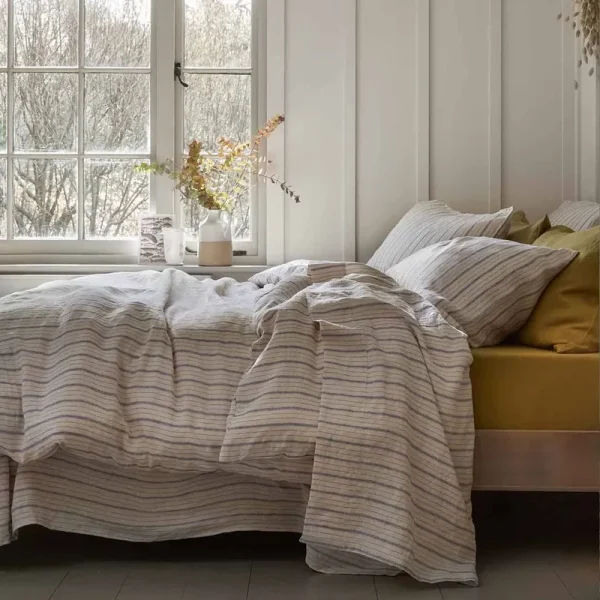 Piglet in Bed Linen Flat Sheet - Dusk Blue Ticking Stripe