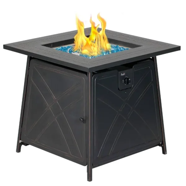 Bali Outdoors GAS Firepit Table, 28 inch 50,000 BTU Square Outdoor Propane Fire Pit Table with Lid and Blue Fire Glass
