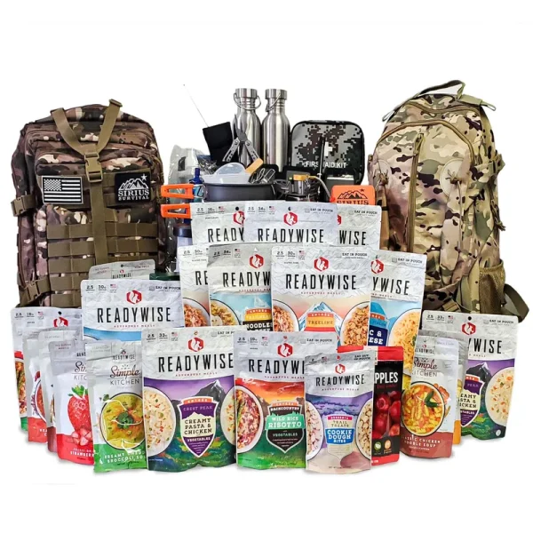 Family Comfort 72 Emergency Survival Kit/Backpack - 72 Hour for 2 People - Disaster Preparedness - Delicious Readywise Food, Gear, Lighting, First Aid, Tools & More - Camo