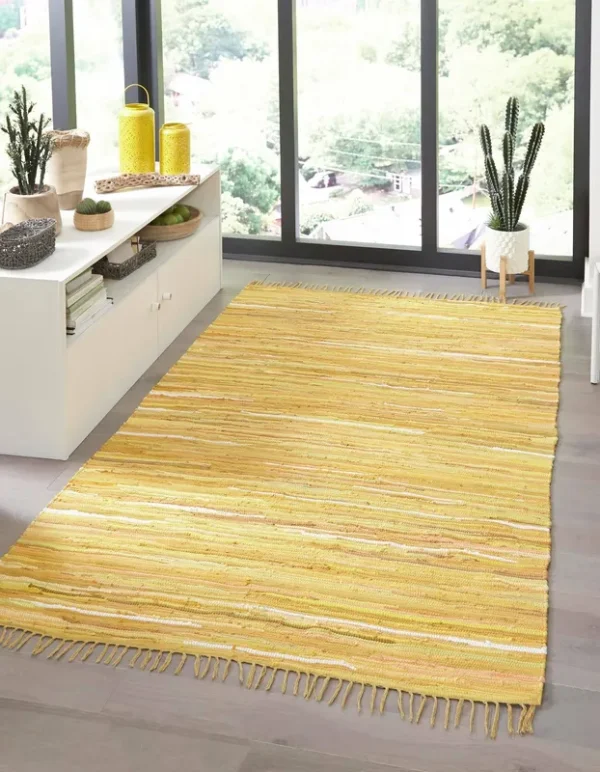 Unique Loom Striped Chindi Cotton Yellow 2' 2 x 3' Rug