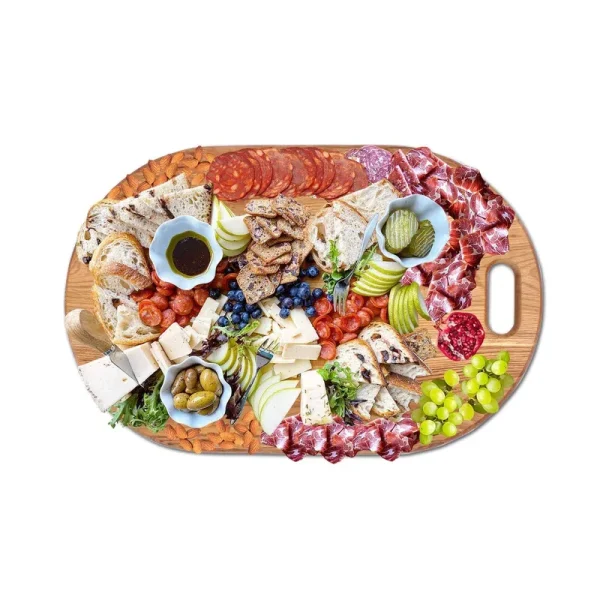 Lux American Oak Wood Oversized Serving Board 20.5" x 13" | Large Cheese Board | Charcuterie Board with Handle for Serving Cheeses, Meats, Crackers, A