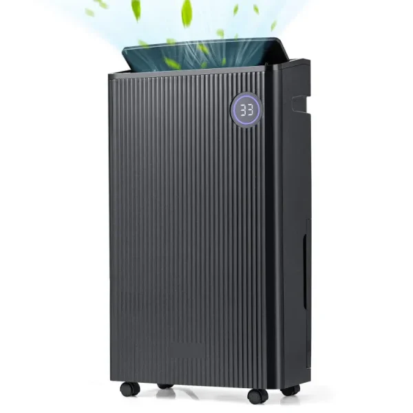 57 Pint Dehumidifier for Basement, 4500 Sq.Ft Dehumidifier with Auto Drain Hose & Wheels, 3-Color Indicator, Dry Clothes Mode, 24H Timer