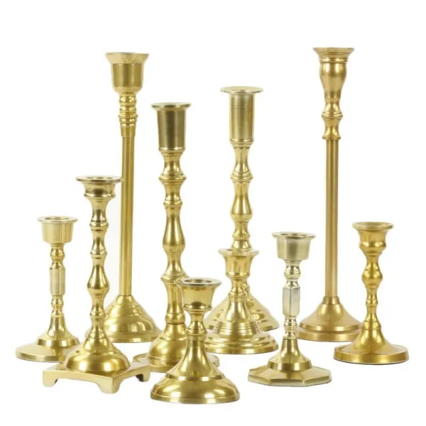 Koyal Wholesale Gold Mixed Taper Holders, Set of 10, Mismatched Candlesticks Set, Bohemian Decorative