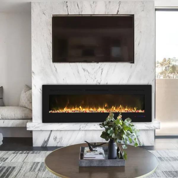 Cheerway 60 inch Electric Fireplace with Heater, Wall Mounted & Recessed Electric Fireplace Insert, Linear Wall Fireplace w/Ther
