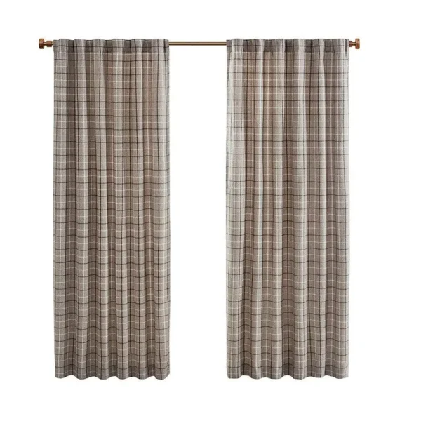 Anaheim Plaid Rod Pocket and Back Tab Panel with Fleece Lining - Brown - Madison Park