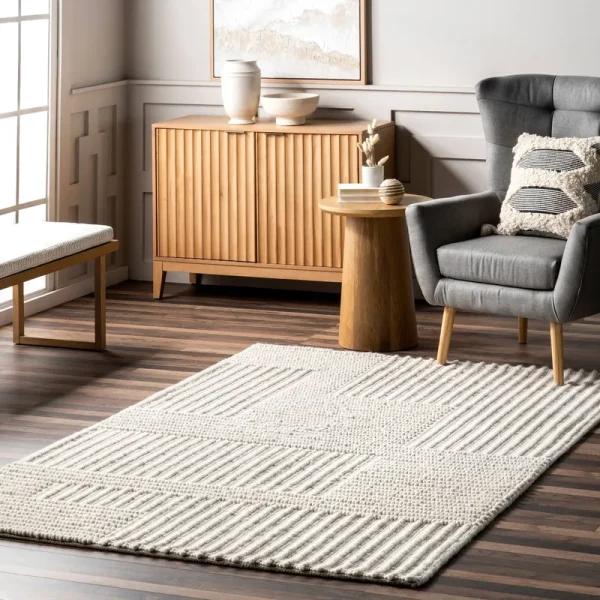 nuLOOM Dorene Contemporary High-Low Striped Wool Area Rug, 4' x 6', Ivory