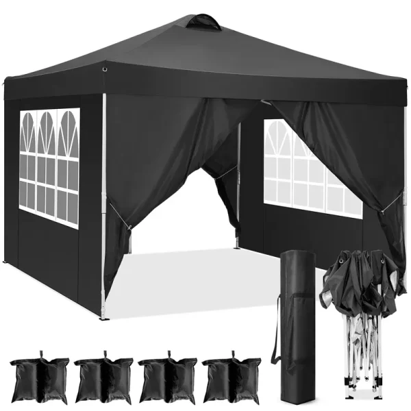 SANOPY 10' x 10' Straight Leg Pop - up Canopy Tent Easy Two Person Setup Instant Outdoor Canopy Folding Shelter with 4 Removable Sidewalls, Air Vent on the Top, 4 Sandbags, Carrying Bag, Black