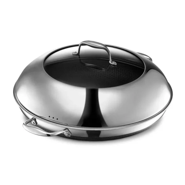 HexClad 14 inch Hybrid Stainless Steel Frying Pan with Lid, Stay-Cool
