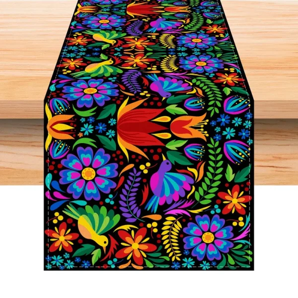 Jiudungs Linen Mexican Fiesta Table Runner 72 Inches Long Mexican Fiesta Themed Party Cinco de Mayo Home Kitchen Dining Room Table Decoration (Purple)