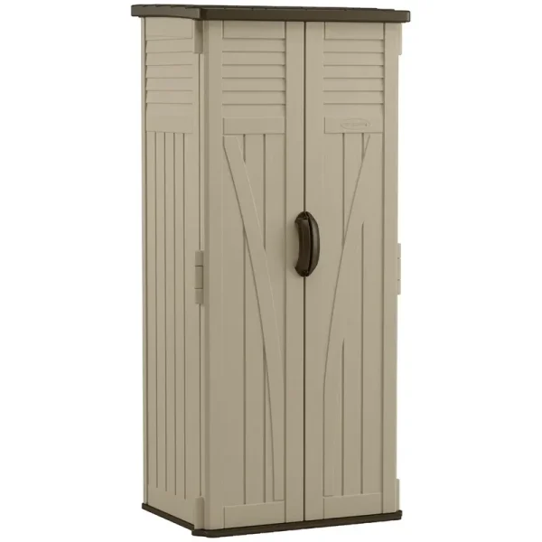 Suncast 22 Cubic Feet All - Weather Vertical Tall Outdoor Storage Shed, Brown