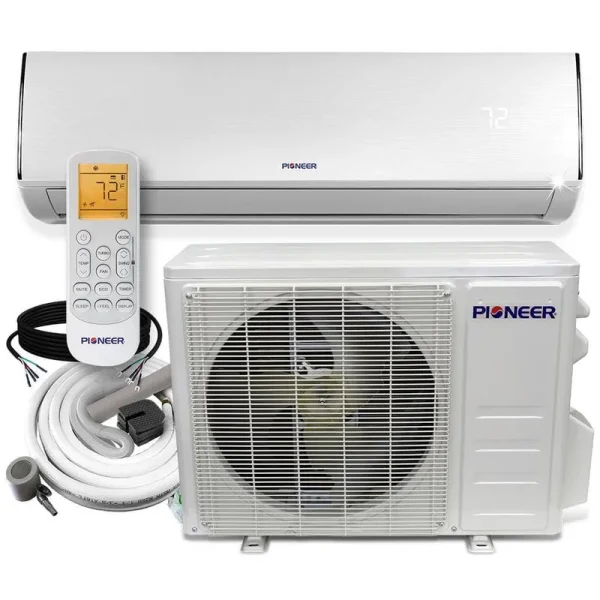 Pioneer Low-Ambient 9,000 BTU 0.75 Ton 19 SEER2 Ductless Mini Split Wall Mounted Inverter Air Conditioner w/Heat Pump 110/120V, White