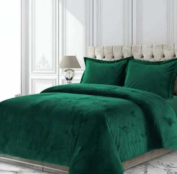Tribeca Living VENICEDUVETQUEG Venice Velvet Oversized Solid Duvet Set Queen Emerald Green