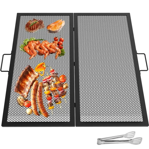 VEVOR Fire Pit Cooking Grate 30 inch Foldable Square Cooking Grill Grates Heavy Duty X-Marks BBQ Grill with Portable Handle & Solid Steel for