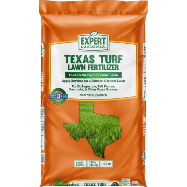 Expert Gardener Texas Turf Lawn Food Plus 2% Iron Fertilizer 15-5-10, 30.2 lb. - Covers 5,000 sq. ft