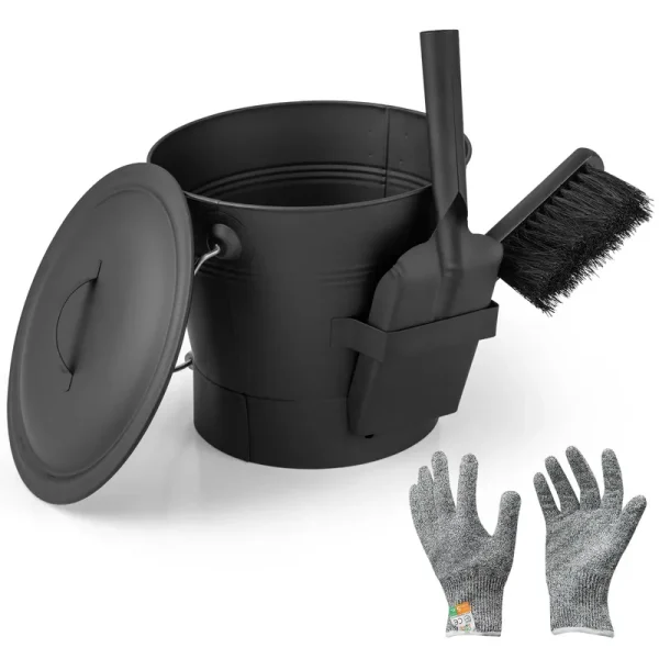 Tangkula Ash Bucket with Lid | 2 Gallon Metal Fireplace Bucket with Handle