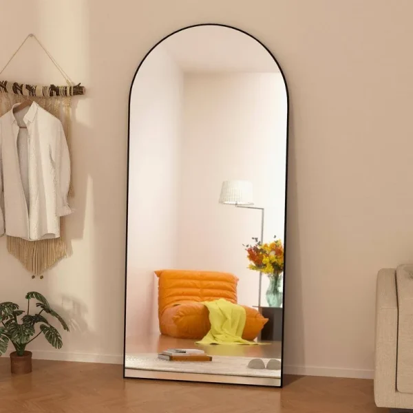GOGEXX 24 in. W x 71 in. H Oversized Arched Full Length Mirror Wood Framed Black Wall Mounted/Standing Mirror Floor Mirror