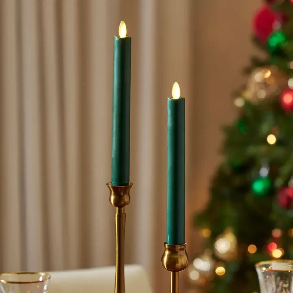 Set of 2 Green Flameless Candle Tapers - Melted Top | Luminara