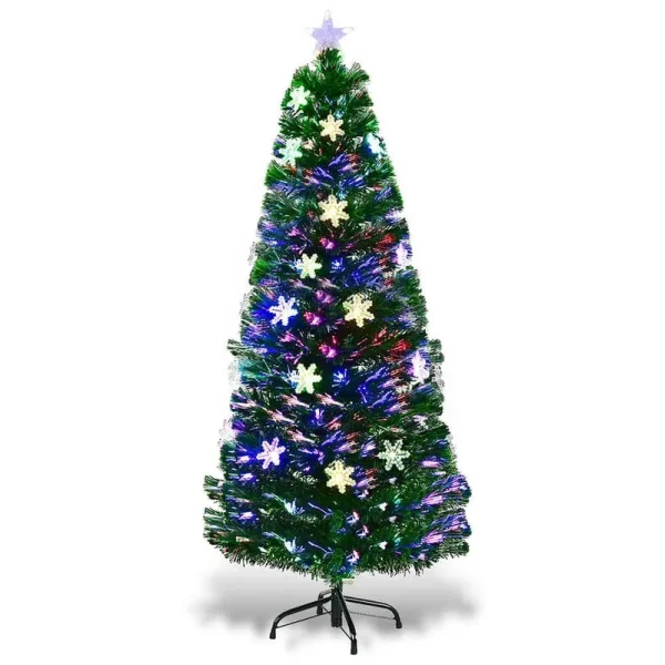 Costway 5ft Pre-Lit Fiber Optic Artificial Christmas Tree w/Multicolor Lights Snowflakes