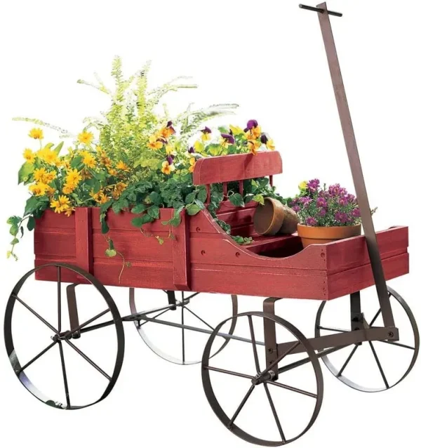 Amish Wagon Decorative Indoor / Outdoor Garden Backyard Planter, Red