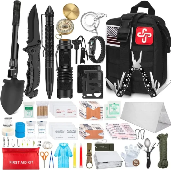 238pcs Emergency Survival Kit and First Aid Kit, Professional Survival Gear Tool with Tactical Molle Pouch and Emergency Tent for Earthquake, Outdoor