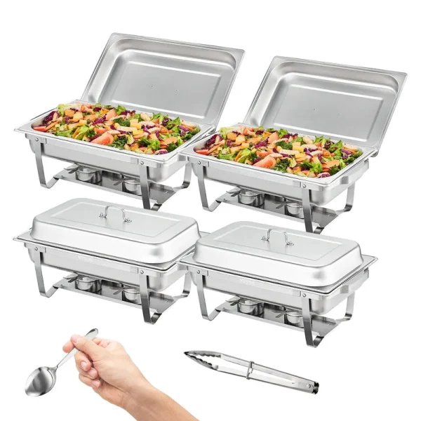 VEVOR 8 Qt. Chafing Dish Buffet Set Stainless Chafer with 4 Full Size Pans Rectangle Catering Warmer Server (4-Pack)