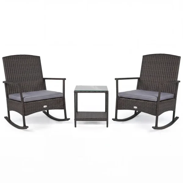 Tangkula 3 Pieces Rocking Wicker Bistro Set