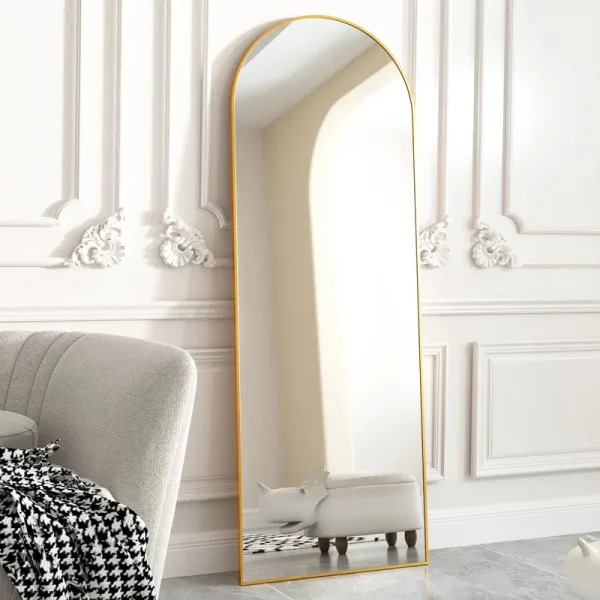 BEAUTYPEAK Arched Full Length Floor Mirror 64"x21.1" Full Body Standing Mirror, Gold