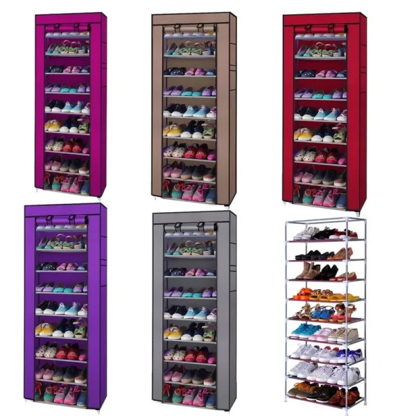Zimtown 10 Tiers Shoe Rack with Dustproof Cover Closet Shoe Storage Cabinet Organizer, Gray