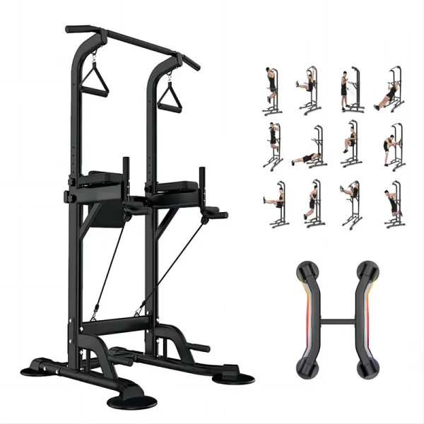 PROHIKER Power Tower Dip Station, Pull up Bar Stand Power Rack with Backrest and Resistance Band, Height Adjustable Strength Training Equipment for Fitness Home Workout, Black