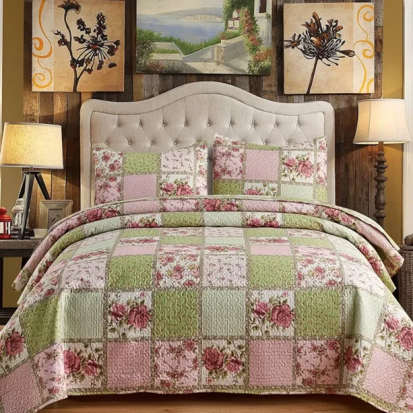 Jml Pink Plaid Patchwork Quilt Set Bedspread Queen