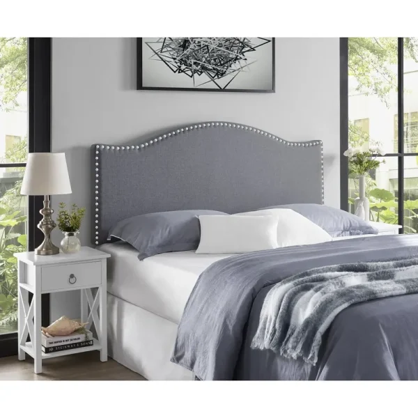 Home Imports Emporium Catalina Upholstered Headboard with Nailhead Trim, Height Adjustable Headboard, Modern Head Board, Fabric Headboard Queen, Light