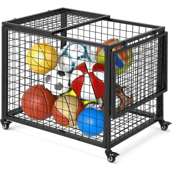 AECOJOY Ball Cart Storage, Rolling Basketball Bin with Wheels for Garage, School, Gym, Sports Equipment and Toy Organizer, Large