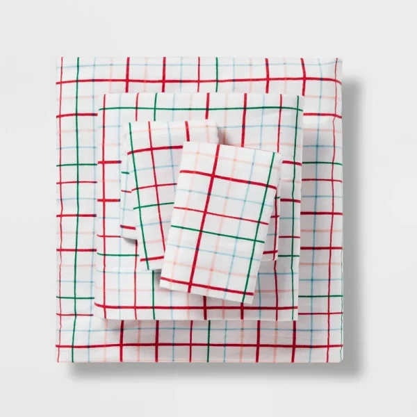 King Christmas Flannel Sheet Set Grid Print - Wondershop