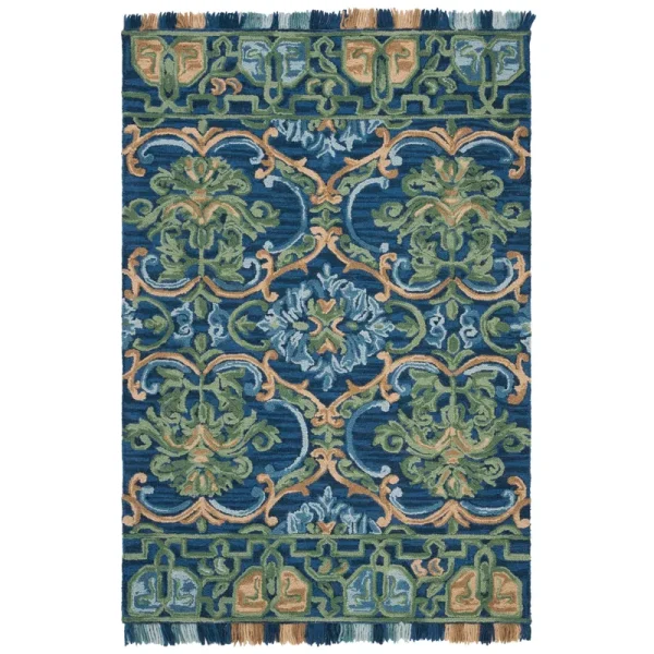 Safavieh Blossom BLM422A Handmade Navy / Green Rug - 2' 3" x 4'