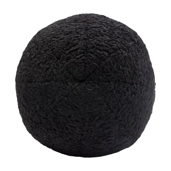 Diamond Sofa Set of (2) 10" Round Accent Pillows in Black Faux Sheepskin