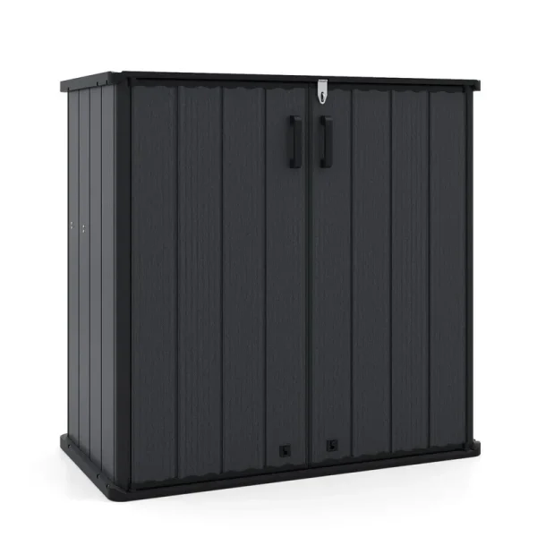 Tangkula 175 Gallon All-Weather Outdoor Storage Box with Lockable Door & Removable Shelf