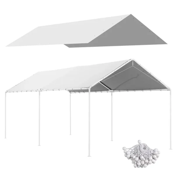 Outsunny 10 x 20ft Carport Replacement Canopy Cover, UV Resistant, White