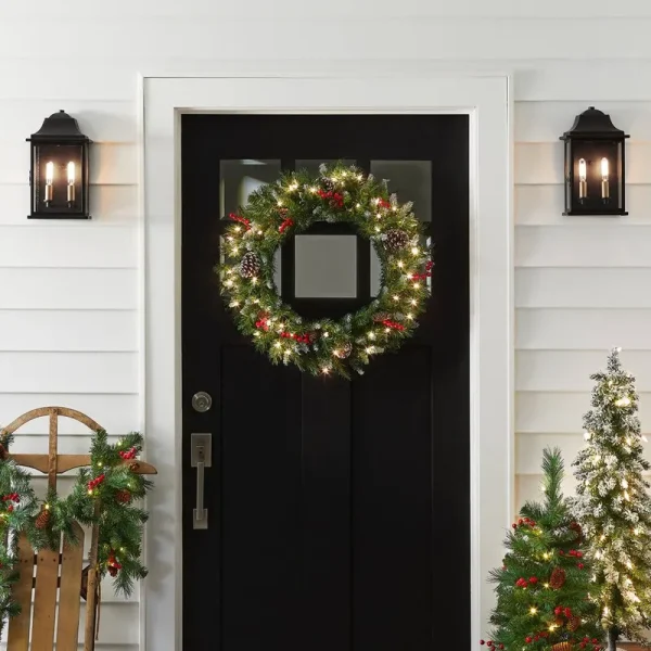 Torrens Frosted Berry Lighted PVC Wreath Size: 24" H x 24" W x 6" D