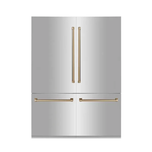 ZLINE 60" Autograph Edition 32.2 Cu. ft. 4-Door French Door Refrigerator, Internal Water, Ice Dispenser in Stainless Steel, Champagne Bronze Accents