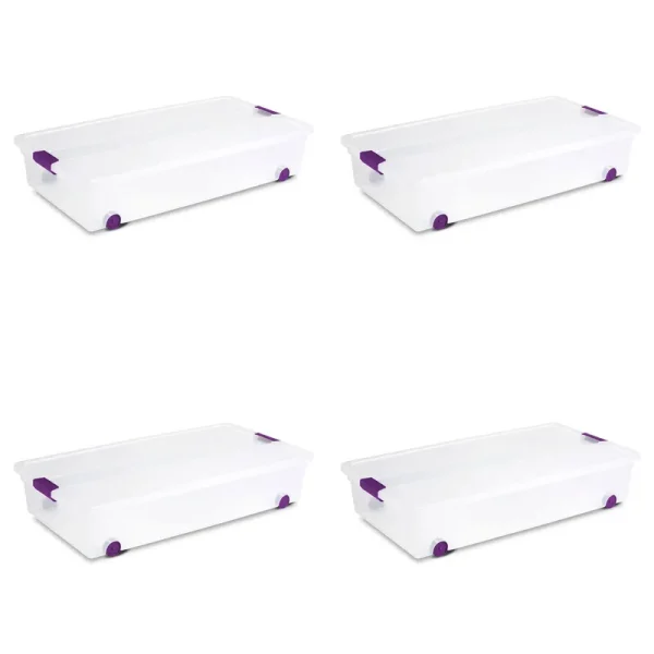Sterilite 60 qt Clearview Latch Lid Wheeled Underbed Box (4 Pack)
