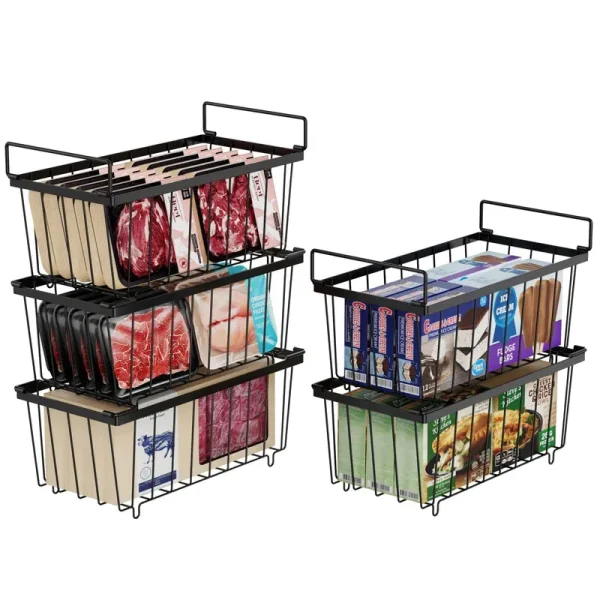 iSPECLE Freezer Organizer - 5 Pack Stackable Deep Freezer Organizer Bins for 5 to 7 CU.FT Chest Freezer Sort Frozen Meats Fishes, Stackable Freezer