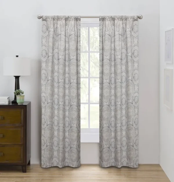Eclipse Draft Stopper Charcoal Medallion Room Darkening Rod Pocket Single Curtain Panel, 42 inch x 84 inch, Size: 42 x 84